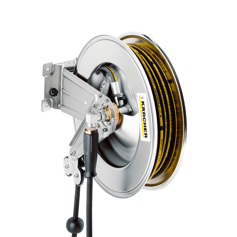Automatic hose reel, stainless steel, includes swivel holder, 20 Metre